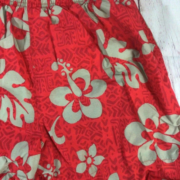 Sand n Sun Men’s Red Hawaiian Print Swim Trunks - Size Large (36-38) - Picture 2 of 6